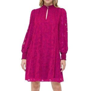 Tommy Hilfiger Dress Size 8 Pink/Purple Long Sleeve Embroidered Chiffon